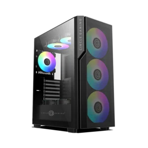 Circle Eliminator X5 Mid-Tower Gaming Cabinet – Tempered Glass, ARGB Front, USB 3.0 – Black