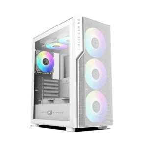 Circle Eliminator X5 White Mid-Tower Gaming Cabinet – Tempered Glass, ARGB Front, USB 3.0