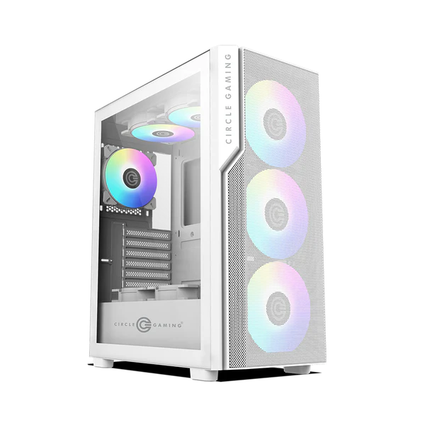 Circle Eliminator X5 White Type-C Mid-Tower Gaming Cabinet – Tempered Glass, ARGB Front, USB 3.0 + USB Type-C