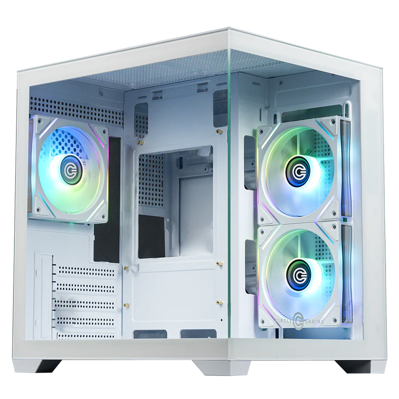 Circle Lucid Micro M3 White ARGB Gaming Cabinet – Tempered Glass, ARGB Front, USB 3.0 – Micro-ATX