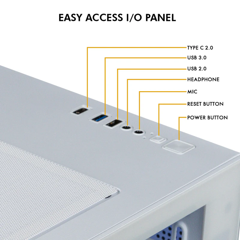 Circle Lucid Micro M3 White ARGB Gaming Cabinet – Tempered Glass, ARGB Front, USB 3.0 – Micro-ATX - Image 4