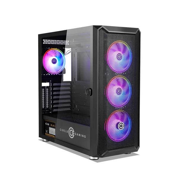 Circle Stealth B1 ARGB Mid-Tower Gaming Cabinet – Tempered Glass, ARGB Lighting, USB 3.0 – Black