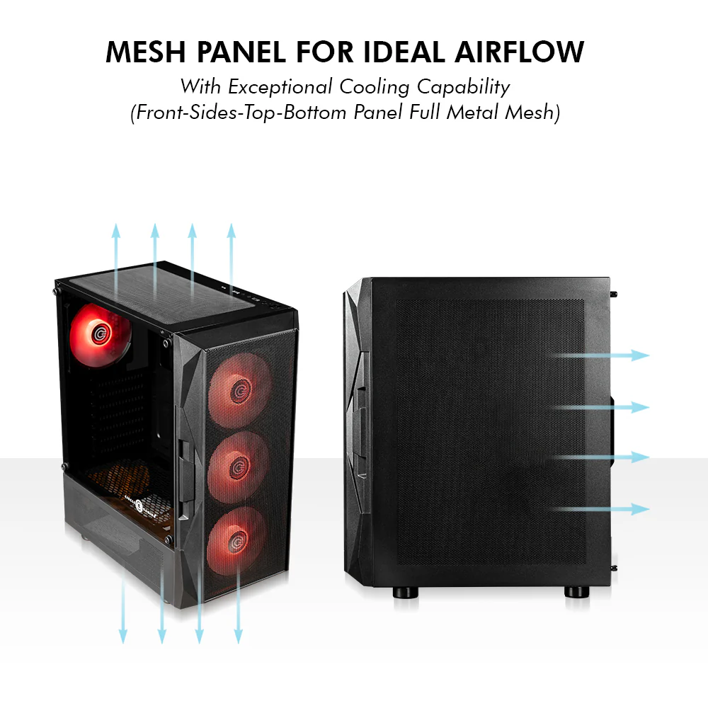 Circle Xtender X4 ARGB ATX Gaming Cabinet – Tempered Glass, ARGB Front, USB 3.0 + USB Type-C – Black - Image 6