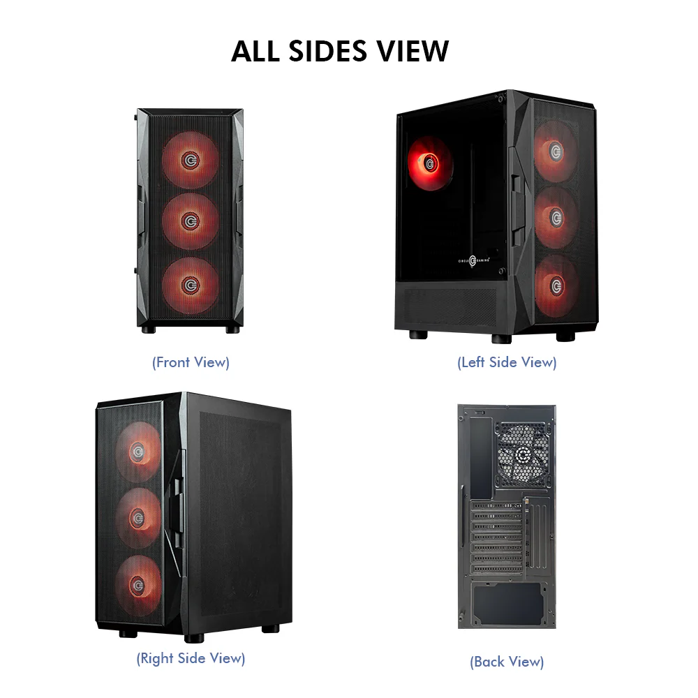 Circle Xtender X4 ARGB ATX Gaming Cabinet – Tempered Glass, ARGB Front, USB 3.0 + USB Type-C – Black - Image 8