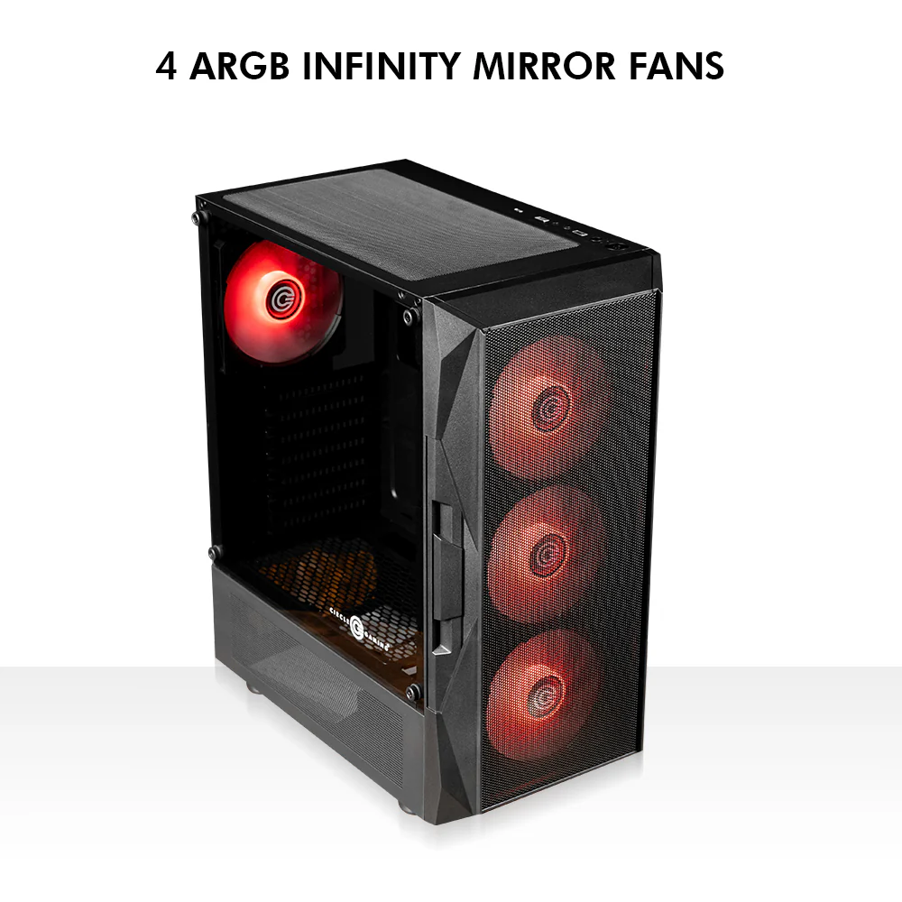 Circle Xtender X4 ARGB ATX Gaming Cabinet – Tempered Glass, ARGB Front, USB 3.0 + USB Type-C – Black - Image 2