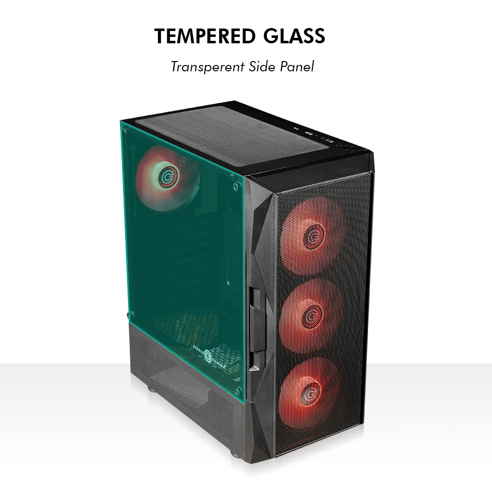 Circle Xtender X4 ARGB ATX Gaming Cabinet – Tempered Glass, ARGB Front, USB 3.0 + USB Type-C – Black - Image 3