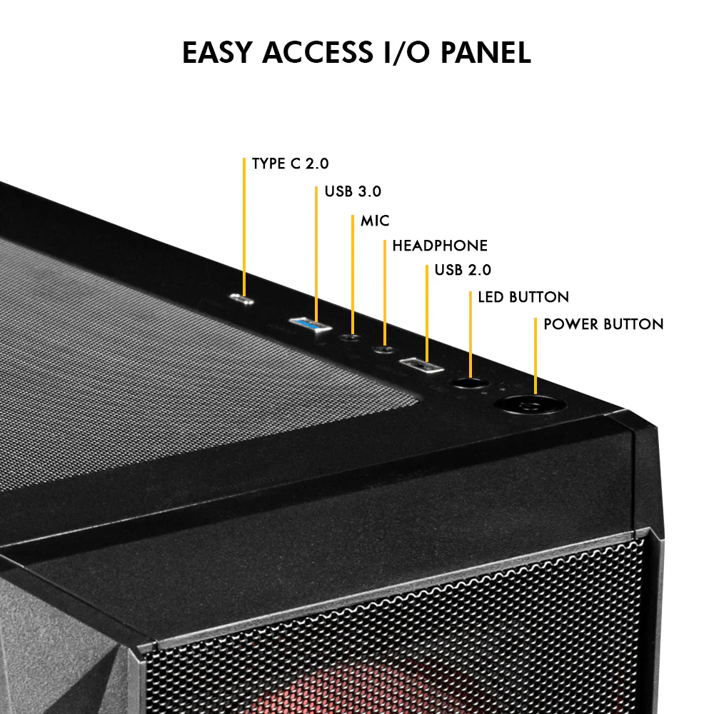 Circle Xtender X4 ARGB ATX Gaming Cabinet – Tempered Glass, ARGB Front, USB 3.0 + USB Type-C – Black - Image 5