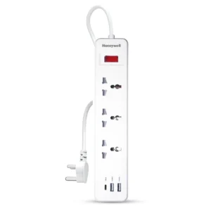 Honeywell 3 Socket Extension Board | 2m Cable | 1 Type-C + 2 USB Charging Ports | Multi Plug Power Strip for Home & Office