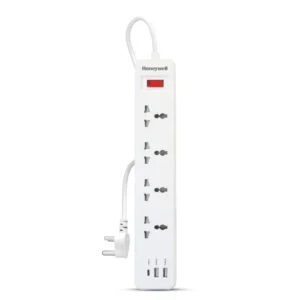 Honeywell 4 Socket Extension Board | 1 Type-C + 2 USB Charging Ports | 2m Cable | Home & Office Power Strip