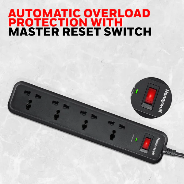 Honeywell 4 Socket Surge Protector | Master Switch | Surge Protection | 1.8m Cable | Spike Guard (Black) - Image 6