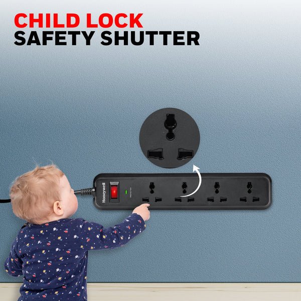 Honeywell 4 Socket Surge Protector | Master Switch | Surge Protection | 1.8m Cable | Spike Guard (Black) - Image 4