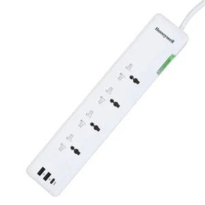 Honeywell 4 Socket Surge Protector | Type-C PD + 2 USB Ports | Surge Protection | 1.8m Cable | Spike Guard (White)
