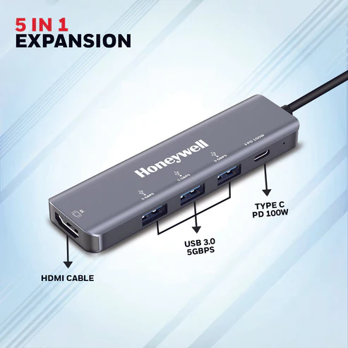 Honeywell Type C Docking Station 5 In 1 USB-C Hub with HDMI + USB 3.0 + 100W PD | 4K Output - Image 2
