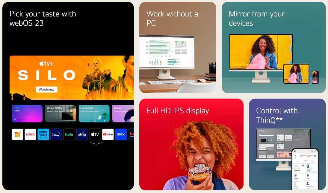 LG 25SR50F-W 24.5″ Full HD IPS Smart Monitor – webOS 23, Built-in Speakers, AirPlay2 + Bluetooth - Image 5